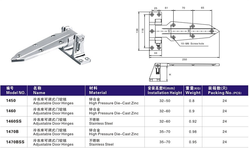 冷庫門鎖合頁制冷鉸鏈冷藏冷凍庫可調(diào)式門鎖鉸鏈YL-1460/SS不銹鋼